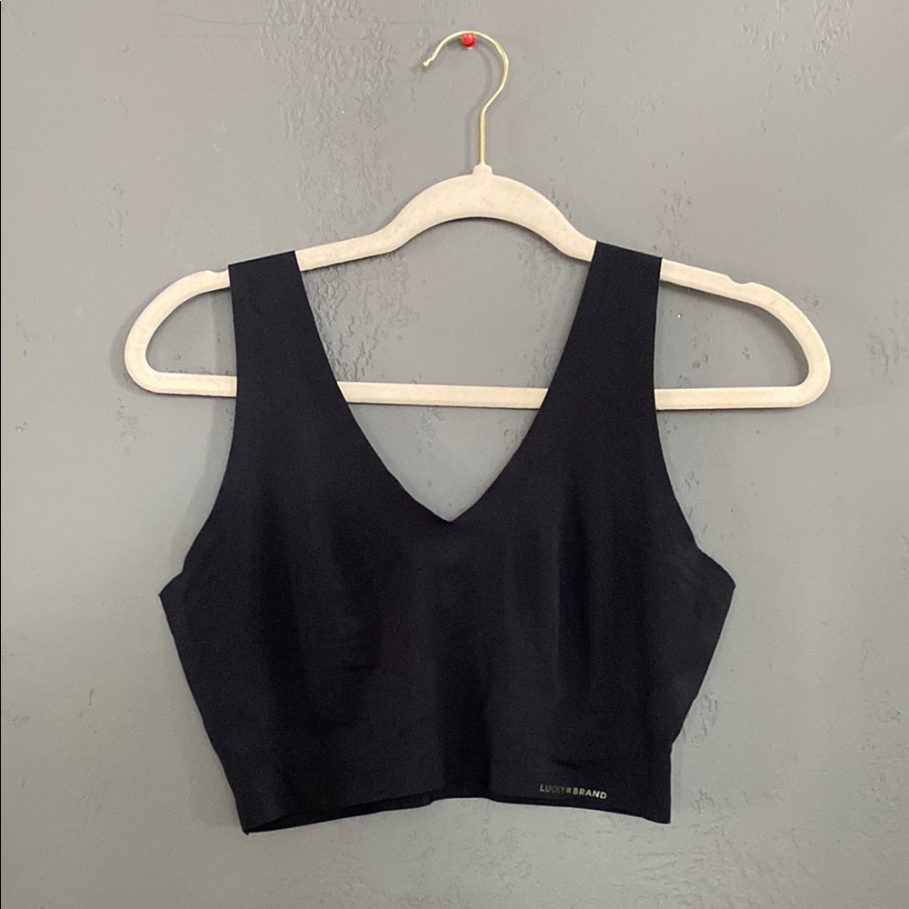 Lucky Brand Black V-Neck Sports Bra No Padding Size XL